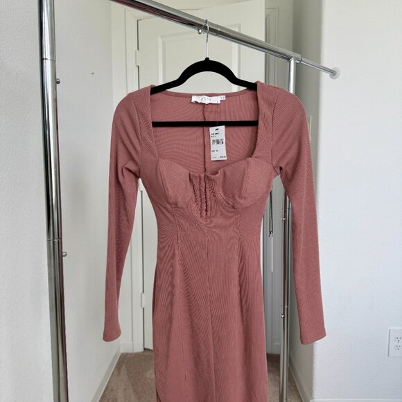 NEW ASTR the Label Blush Pink Ribbed Bustier Mini Dress | XS Hook & Eye Bodycon - Picture 7 of 9